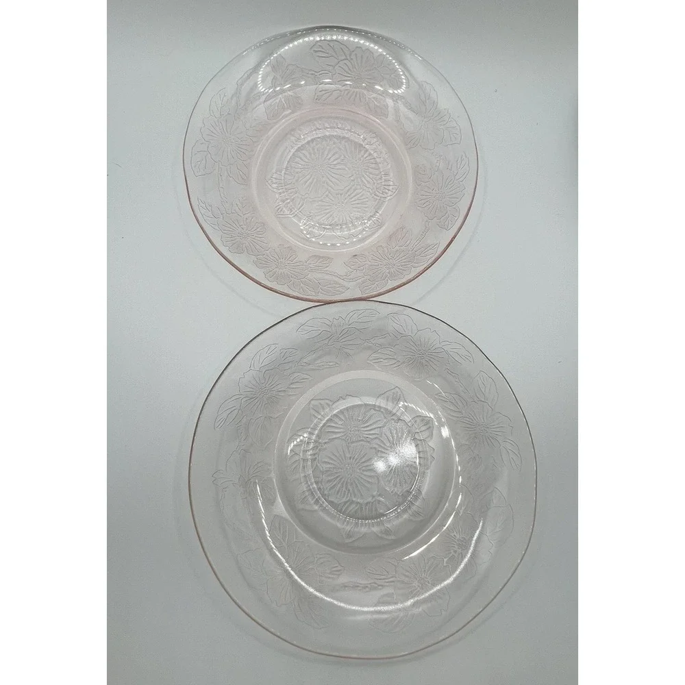 MacBeth Evans Dinner Plate Saucer Salad Bowl 4pc Pink Depression Glass Dogwood